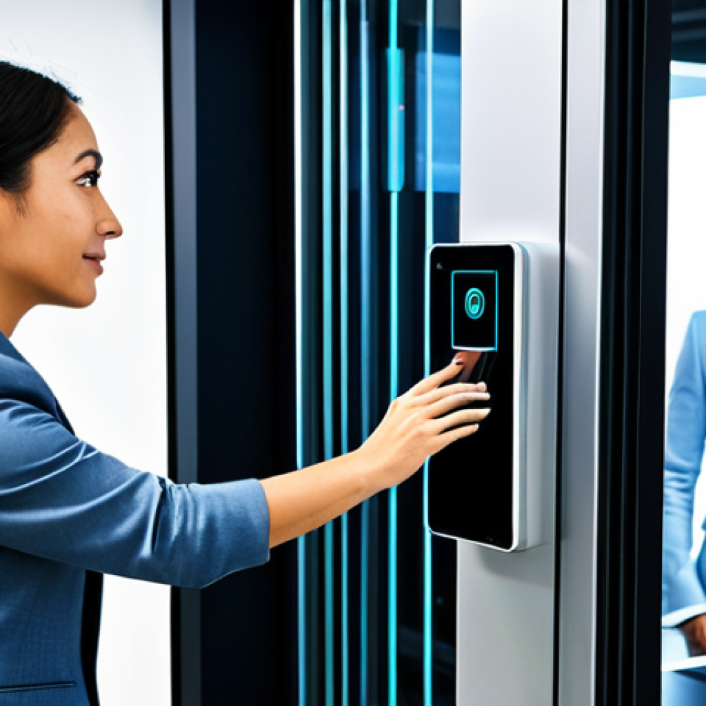 Modern Biometric Security**

"A professional wearing business attire uses facial recognition to unlock a high-tech door in a sleek, modern office building. Fully clothed, appropriate attire, safe for work, perfect anatomy, natural proportions, professional environment, security concept, biometric technology, high quality, family-friendly."

**