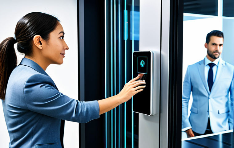 Modern Biometric Security**

"A professional wearing business attire uses facial recognition to unlock a high-tech door in a sleek, modern office building. Fully clothed, appropriate attire, safe for work, perfect anatomy, natural proportions, professional environment, security concept, biometric technology, high quality, family-friendly."

**