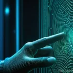 생체인식 데이터 암호화 방법 - **Prompt: Secure Biometric Authentication with Encryption**
    "A close-up of an adult's hand with ...