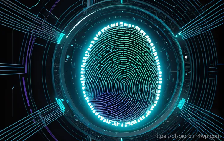 생체인식 시스템의 해킹 방지 기술 - **Prompt:** A young adult, wearing casual but modest clothing, is focused on a laptop screen, typing...