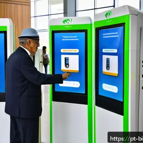 Home 32 생체인식 시스템의 전자정부 적용 사례 - A modern Brazilian government service center with diverse citizens, including elderly and middle-age...